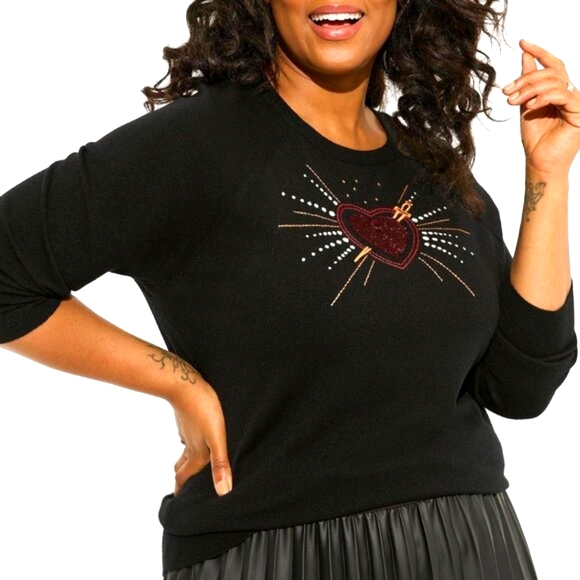 ❤️NWT VINTAGE TORRID SWEATER - HEART GRAPHIC EMBRIODERED & SEQUIN DETAIL SIZE 2X - Picture 4 of 9